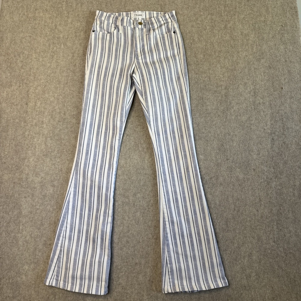 FRAME Denim Le High Flare Jeans Womens 25 Blue Striped Full Length Hi Rise